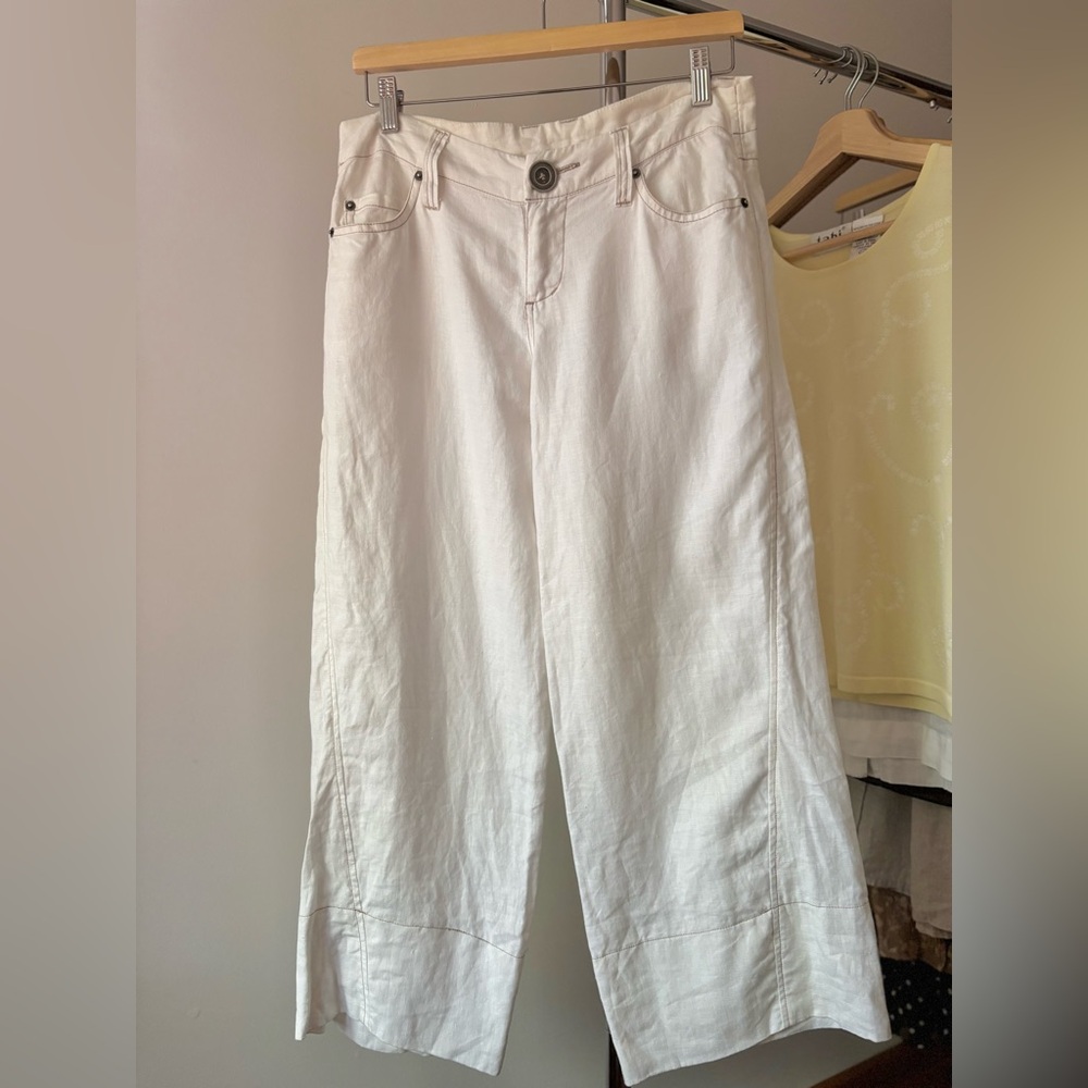 Y2K White Low Rise Linen Wide Leg Pants